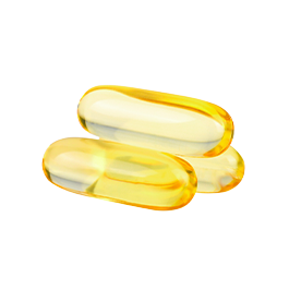 A cluster of 3 transparent yellow softgel capsules stacked on top of each other.